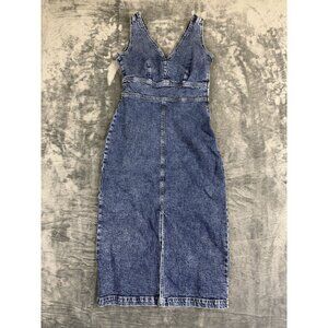 Gap Denim V-Neck Sleeveless Midi Dress Womens Petite Size 2 Blue Wash